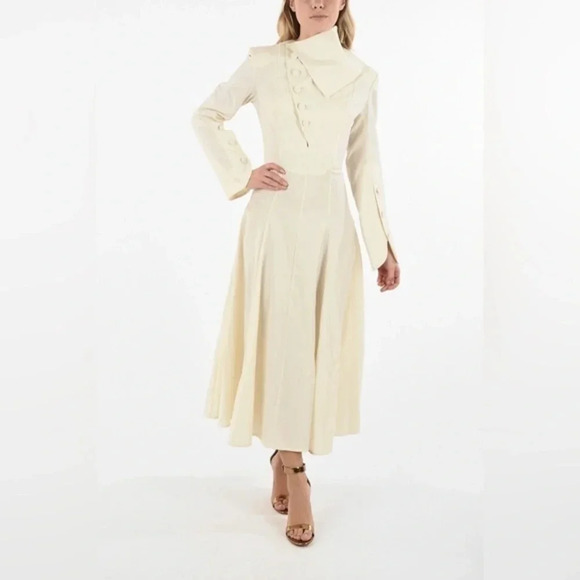 MATERIEL TBILISI‎ Beige Wool Blend A Line Midi Dress Size Large - Picture 1 of 13